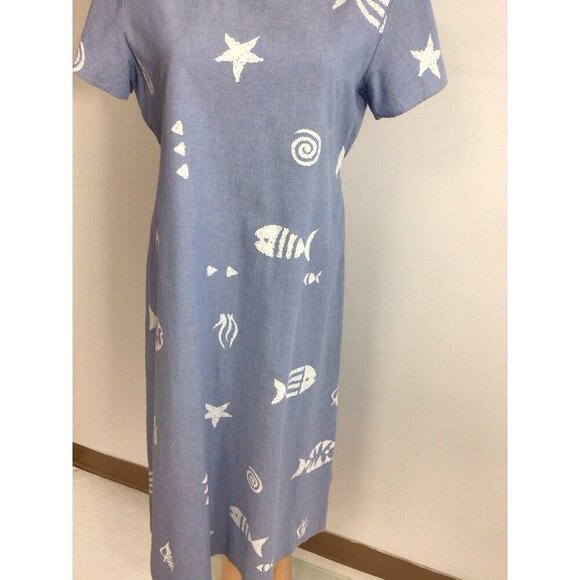 Connie Choi Blue Dress Nautical Beach Print Womens Medium - Picture 7 of 8